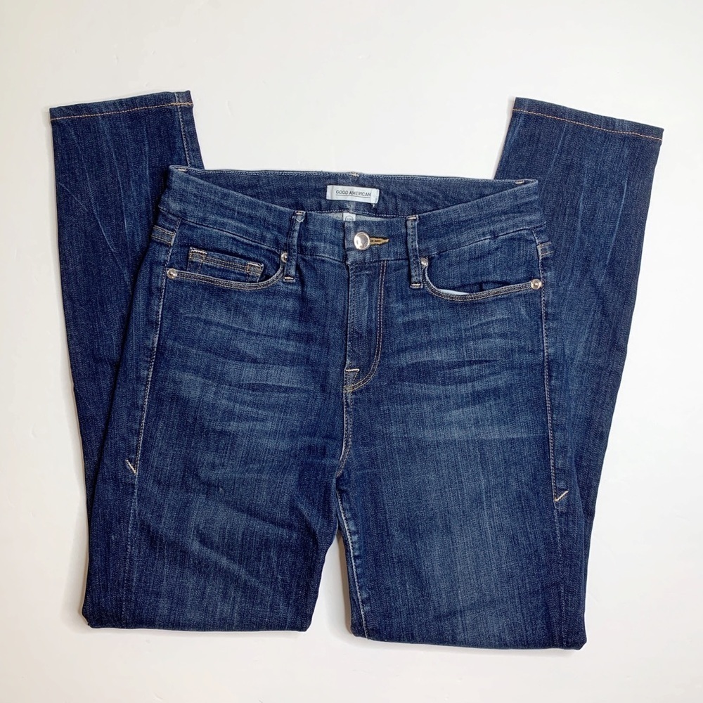 Good American Good Legs High Rise Skinny Jeans Blue 002 Size 2 Distressed